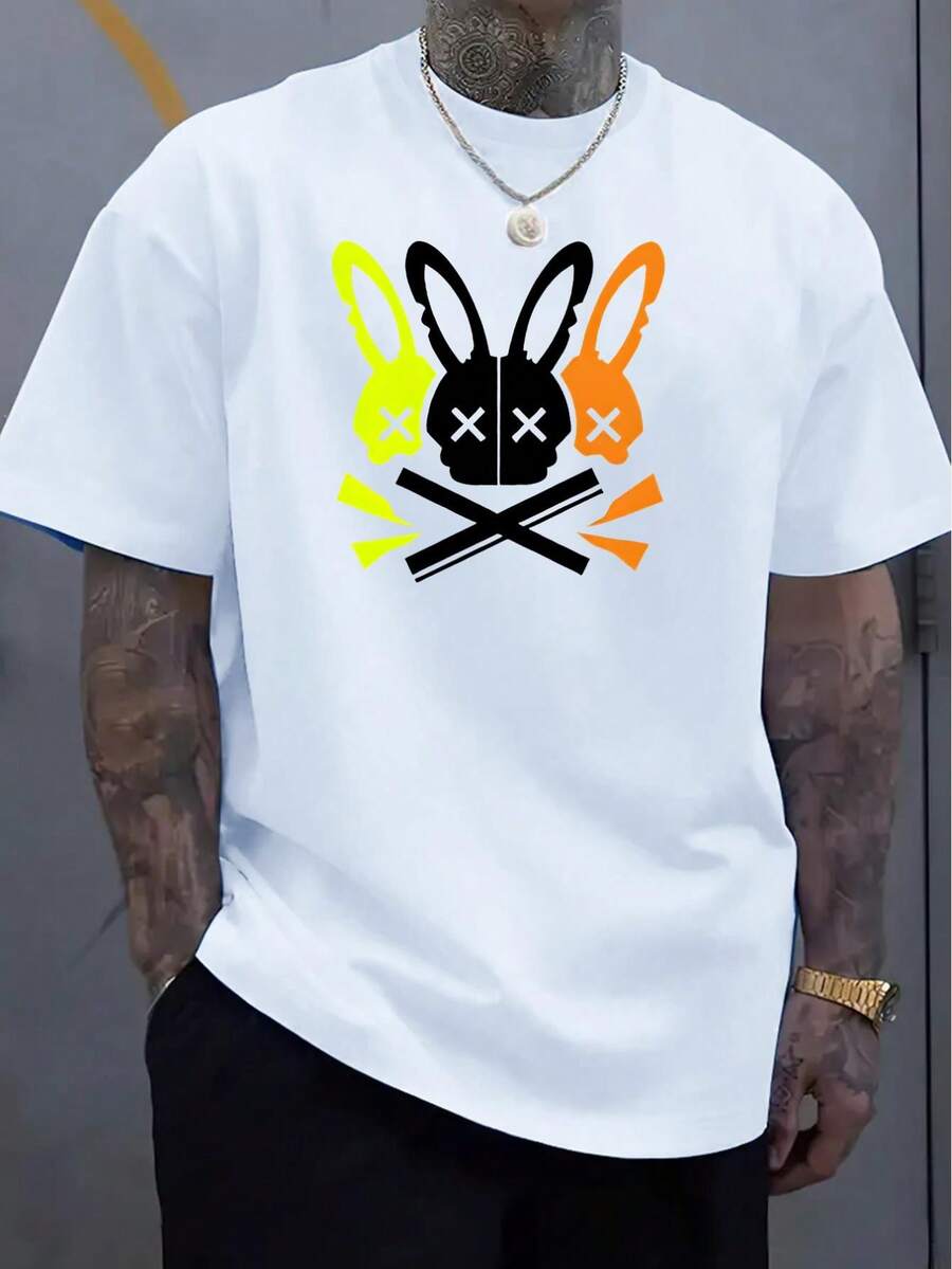 Halloween Costumes Graphic Tees - Men's Casual Crew Neck T-Shirt With Unique Rabbit Skull Design - Soft Cotton, Sport T-Shirt For Running, Training, Loose- Fit Gym Clothes - Perfect For Summer Tee For Adult, Men, Teen, Teenager, Adolescent, Youth - White - View 1