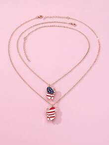 Bộ 2 chiếc dây chuyền thời trang trẻ em hình quốc kỳ ngày Quốc khánh 4 tháng 7, làm bằng hợp kim kẽm, đính ngọc trai giả, có nam châm, thích hợp để đeo hàng ngày và trong các dịp lễ. - Nhiều màu - Xem 2