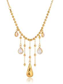 rundraw 1pc New Geometric Chain Water Drop Tassel Zirconia Inlaid Stainless Steel Gold Necklace For Women, Suitable For Parties, Galas, Weddings, Daily Wear, Gifts For Friends And Loved Ones - Gold - View 4