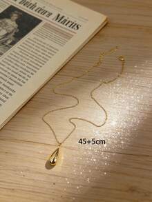 1条金色不锈钢18K镀金链，配水滴吊坠项链，休闲复古简约风格，适合日常佩戴、节日、约会等场合。 - 金色 - 查看 6