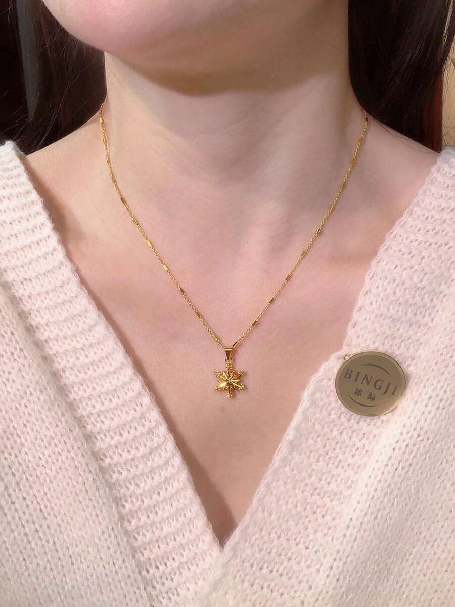 1件畅销闪亮雪花双面项链，精致花朵造型吊坠，女士稀有高端项圈项链，可作礼物 - 彩色 - 查看 1