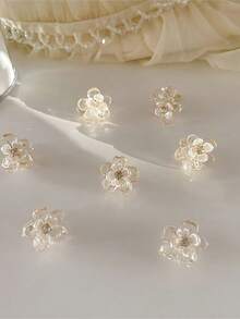 10pcs Camellia Rhinestone Mini Claw Clips, Ultra Cute Luxury Princess Hair Accessories, Stylish Elegant Bangs Side Clip For Daily Outfit Photography - 10pcs Transparent Camellia Clips - View 4