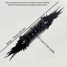 女士原宿蒸汽朋克Y2K蕾丝翅膀头饰蝴蝶结发箍洛丽塔哥特暗黑天使十字架头饰和发饰 - 彩色 - 查看 5