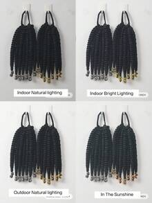 1Pc/2Pcs 8 Inches Kids Fluffy Curly Short Ponytail Wig With Gold Or Silver Beads, Heat-Resistant Synthetic Fiber, Suitable For Girls/Children - Black - View 8