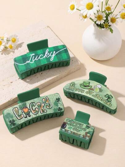 1pc St. Patrick's Day PU Leather Hair Claw - Stylish Clover-Themed Hair Claw For Updos And Back-Of-Head Styling (Ideal For The Holiday Season)