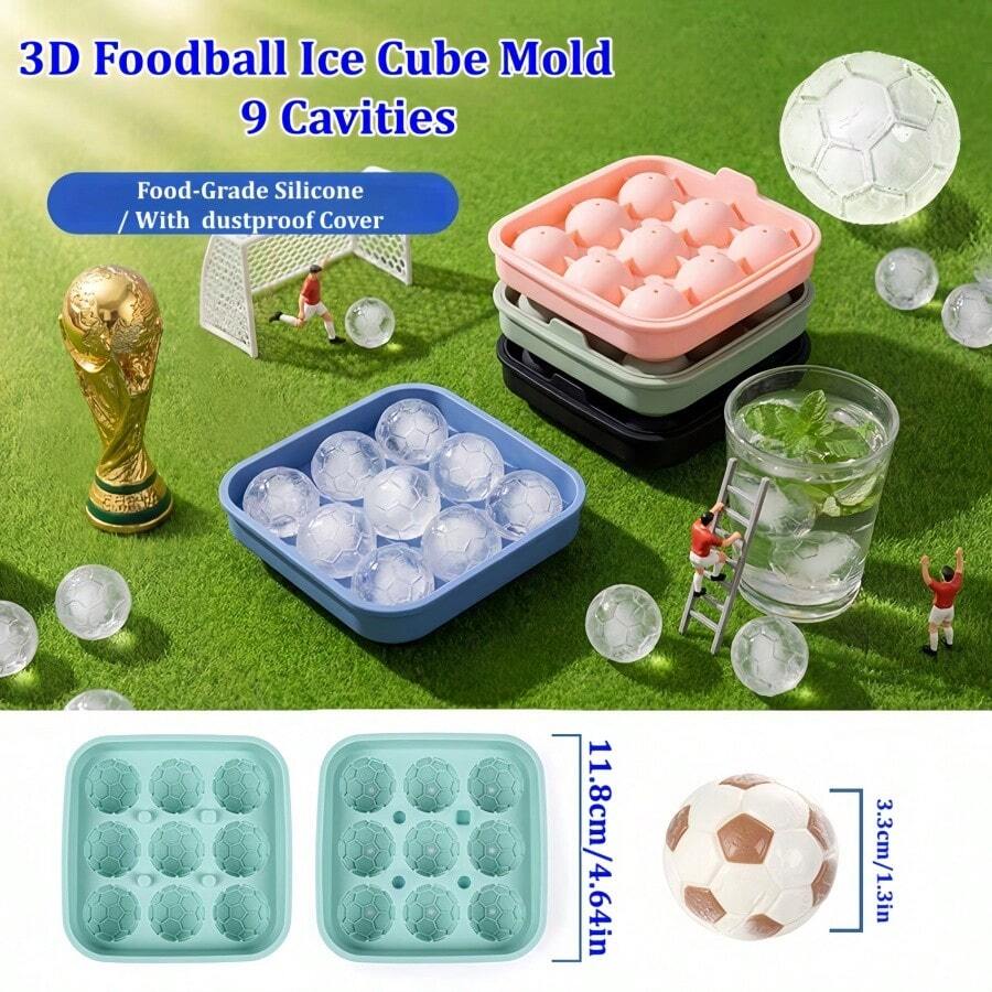 Forma de Gelo de Silicone em Formato de Bola de Futebol da Copa do Mundo 2026, Forma de Gelo de Silicone com 9 Cavidades, Fabricante de Bolas de Gelo Redondas, Forma de Gelo