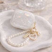1pc Premium Shell Pattern + Pearl Hanging Chain Earphone Case Compatible With Apple 2/3/4/Pro/Pro 2/Pro 3, Shock-Proof Protective Cover - Heart Pearl Bracelet - View 2