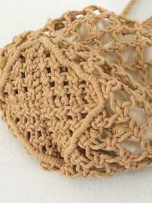Dedoo Simple Cotton Rope Hand-Woven One-Shoulder Bag, Hollow Grid Design, Literary And Retro Style Crocheted Armpit Bag, Suitable For Spring And Summer Shoulder Bags, Daily Matching, Vacation Bag - Khaki - View 8