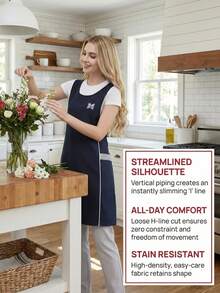 1pc Premium Kitchen Apron, Sweet Style, Workwear, Suitable For All Seasons Cooking, H-Shaped Widened Shoulder Strap Apron, Unisex, With Two Pockets, Suitable For Chefs Cooking, Gardening, Barbecue, Cafe, Painting, Baking, Hairdressing And Manicure - 1pc Blue - View 3