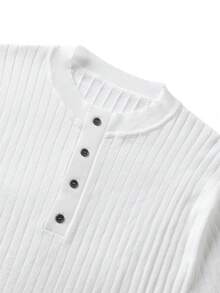 GRDR Men's Henley Collar Short Sleeve Knit Sweater Top, Striped Slim Fit Summer New Arrival - White - View 4
