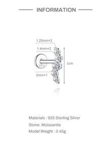 1 chiếc khuyên tai sụn tai bằng bạc sterling 925 tinh tế, viền lượn sóng, đính một hàng đá Moissanite, mặt phẳng, không gây dị ứng, quà tặng trang sức cho nữ và bé gái, thích hợp đeo hàng ngày, dự tiệc, đám cưới. - Bạc - Xem 5