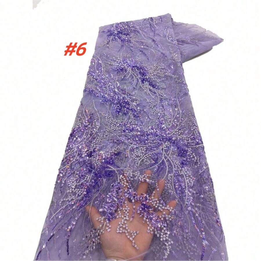 Vải ren thêu đính kim sa chất lượng cao năm 2026, vải ren lưới cao cấp của Nigeria, thích hợp để may trang phục dự tiệc cưới.