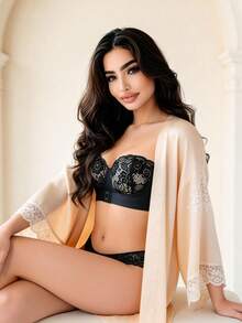 Temptuelle 前扣式女式文胸，带钢圈，聚拢，柔软舒适内衣 - 黑色 - 查看 2