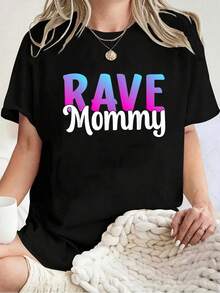 Camiseta Unisex 100% Algodón para Música EDM Techno Rave Mommy, Camiseta de Cuello Redondo con Estampado 100% Algodón - Negro - Ver 6
