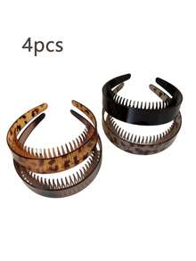 4 piezas Diademas con estampado de leopardo antideslizante, aro para el cabello de corona alta minimalista con dientes, de moda para lavarse la cara - Multicolor - Ver 8