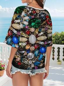 Women 3D Printed T Shirt Casual Crewneck Short Sleeve All Over Graphic Breathable Comfortable Top Perfect For Daily Streetwear Year Round Fashion Upgrade Your Wardrobe - 彩色 - 查看 4