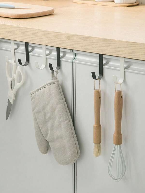 5pcs Metal Hooks, Simple Over-The-Door Hooks, Desk Drawer Shelf Cabinet Door Hanging Hooks, Rotatable And Compatible With Doors And Cabinet Doors. Cabinet Door Back Mounted Hooks Without Drilling. Home & Living Supplies, Convenient And Practical, Storage & Organization Accessories