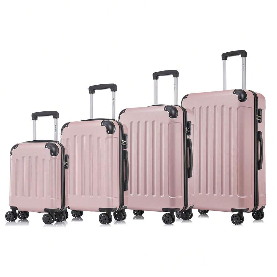 YONSLY 4-Piece Wheeled Suitcase Set With 360° Wheels, Combination Lock, Robust Double Zipper, Mesh Pocket, Soft Rubber Handle, 16/20/24/28 Inch Trolley Suitcase, Hard Shell Carry-On Luggage Set (4-Piece Set, S, M, L & XL) - 玫瑰金 - 查看 1