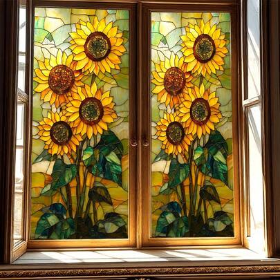 1/5pcs Vibrant Geometric Floral Frosted Glass Stickers, Reusable PVC Electrostatic Adsorption Window Film, Suitable For Living Rooms, Bedrooms, Bathrooms, Offices, And Home Decor.