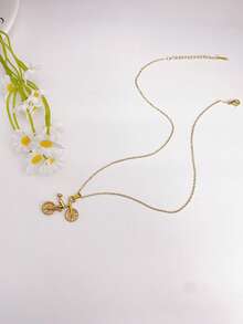 1 chiếc dây chuyền mặt hình xe đạp bằng thép không gỉ, chống thấm nước, không phai màu, thiết kế độc đáo, thích hợp cho nữ giới đeo hàng ngày. - Vàng - Xem 3