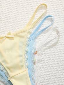 Aesletic 6pcs Comfortable Solid Color/Floral Print Women's Low-Rise Thong Panties - Multicolor - View 5