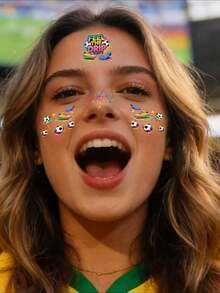 6/12pcs 2026 World Cup Football Cheek Temporary Tattoos, Football Goal Celebration Tattoo Stickers, Variety Of Designs - Multicolor - View 2