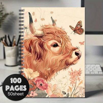 1 Stück Spiralblock, süßes Spiralheft mit Aquarell-Hochlandrind-Motiv, Büro- und Schulbedarf, perfektes Geschenk für Freunde, Kollegen und Männer