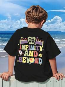 Disney Buzz And Woody Fly Side By Side, Accompanied By The Classic Line "TO INFINITY And Beyond", Filled With A Sense Of Adventure Print Pattern Summer Tops,Short-Sleeved Casual And Cute Style  Children's Clothing Design, Boy Clothes For Kids ,Ropa Para Niños,Boy Clothes For Kids,Graphic Tee, Summer Clothes,Perfect For Cool Boy. Comfortable And Breathable Children's Short-Sleeved T-Shirt. Comfortable And Casual Wear All Year Round 180g Pure Cotton Children's Clothes,Comfortable & Lightweight, Iconic Print For Mix-And-Match Outfits,Suitable For Both Boys And Girls. - Black - View 3