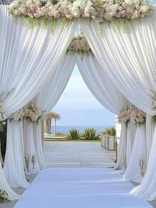 1pc/2pcs White Wedding Backdrop Curtain, White Milk Silk Backdrop Curtain, White Polyester Photography Background For Wedding Party Ceremony Stage Decor, Bridal Party, Anniversary Party Stage Decor, Shower Birthday Party Home Room Photo Backdrop Decor White Satin Party Curtain Background Decoration,Christmas New Year Photograph Props - White - 查看 9