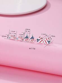 3 Pairs Kids' Fashionable Cartoon 4th Of July Zinc Alloy Rainbow, Unicorn, Heart Stud Earrings Set, Suitable For Daily And Holiday Wear - Multicolor - View 4