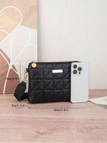 Túi đeo chéo nữ màu đen chần bông, túi đeo vai bản rộng họa tiết hình thoi thời trang, ví cầm tay mini, phù hợp cho các dịp thường nhật và tiệc tùng. - màu đen - Xem 2