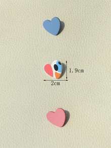 3 Pairs Romantic Cute Heart Shaped Acrylic Earrings With Girl Blue & Pink Printed Pattern, Ceramic Texture - Multicolor - View 7
