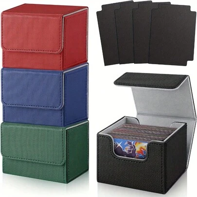 1pc Premium PU Leather Card Holder Storage Box, Can Store 100+ Trading Cards, With 4 Dividers For Organizing, Suitable For Sports Cards, Collectible Cards, And Various Types Of Cards