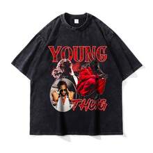Nueva y moderna camiseta popular de MADARTIST, el rapero Young , con efecto desgastado, estilo retro americano de hip-hop, de manga corta. - 1 - Ver 9