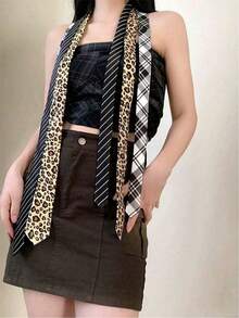 1 chiếc khăn quàng cổ chấm bi, khăn dài hẹp họa tiết chấm bi và da báo thời trang, thích hợp cho mùa hè, mùa thu, đi học, Halloween. - màu đen - Xem 4