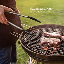 Black Kitchen Tongs,Heat-Resistant 600°F,Premium Silicone,Non-Stick Stainless Steel BBQ Cooking Grilling Locking Food Tongs, Non‑Slip & Non‑Scratch, For BBQ, Grill, Salad, Frying, Baking, Air Fryer,7-Inch / 9-Inch - 黑色 - 查看 8