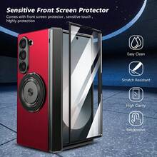 Ốp lưng điện thoại có vòng từ tính xoay 360°, tương thích với Samsung Galaxy Z Fold 7 6 5 4, kèm miếng dán bảo vệ màn hình và ốp bảo vệ bản lề. - Đỏ - Xem 3