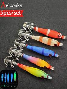 Avlcoaky Set de 5 señuelos de calamar simulados que brillan en la oscuridad para pesca de mar - Multicolor - Ver 1