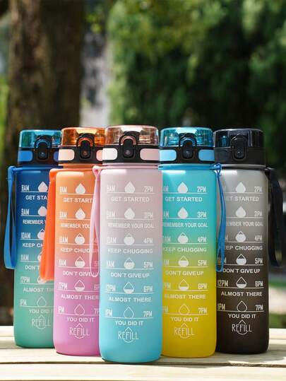 1pc 1000ml/32oz Large Capacity Outdoor Sports Plastic Water Bottle With Straw, Portable Shockproof, Leak-Proof Pressing Cap, Time Scale Markings, Suitable For Running, Cycling, Hiking And Other Sports Scenarios, Ideal Gift For Various Festivals And Birthdays