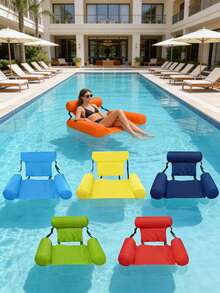 1pc Inflatable Floating Chair, Vibrant Colors, Durable Polyester Hammock, With Armrests And Headrest, Suitable For Relaxation At Beach, Lake And Swimming Pool, Inflation Pump Sold Separately - Solid Color Floating Chair - View 2