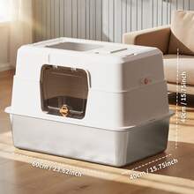 Extra-Large Stainless Steel Cat Litter Box With Litter Mat, Enclosed Front Entry & Top Exit Kitty Box For Big Cats, Odor Control, Easy To Clean With Removable Design - Một cỡ - Xem 3