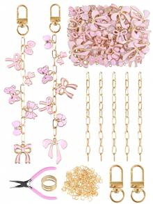 Kit de fabricación de llaveros con moño rosa, incluye colgante con moño rosa, broche de llavero, cadena de extensión, anillos de salto y alicates de joyería, kit creativo de manualidades y regalos de charms y joyería DIY - Kit para hacer llaveros (DIY) - Ver 1