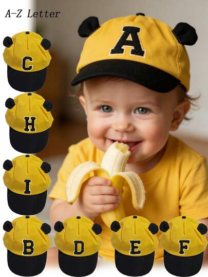1pc Infant Cute 26 Letter Baseball Cap, Toddler Adorable Ear Design Letter Style Baby Boy Korean Fashion Brim Hat, Sun Protection For 1-3 Years Old Boys & Girls