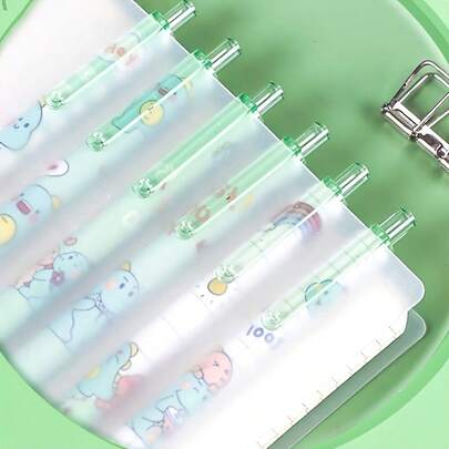 Set de 6 bolígrafos de punta de bala de 0.5 mm con diseño de dinosaurio lindo en color verde matcha, para estudiantes