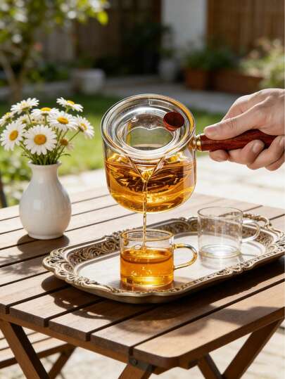 A Sophisticated Clear Teapot With Filter,Glass Tea Maker,1pc High Borosilicate Heat-Resistant Glass Teapot With A Side Handle,Suitable For Brew Tea,Hibiscus Flower,Detachable Infuser For Flower Tea,Loose Leaf Tea & Herbal Tea - Home, Restaurant, Camping And Office Tea Sets,Mothers Day Gift,Birthday Gifts,Wedding Items