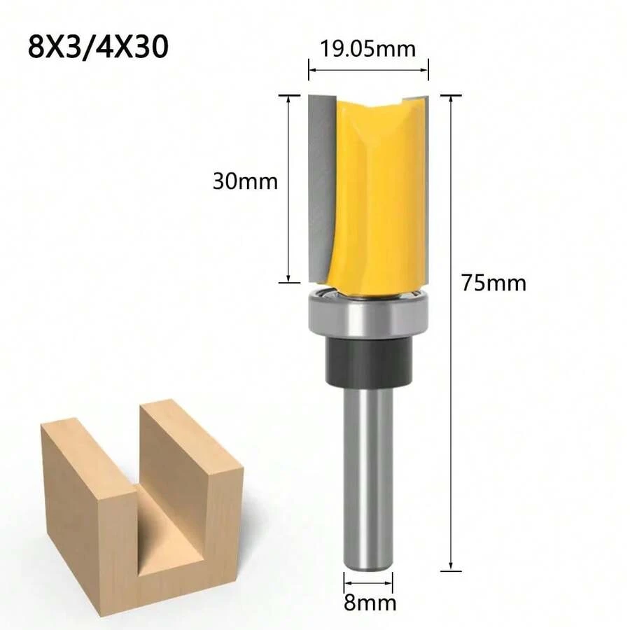 1/4" Shank 8mm Long Blade Flush Fit Router Bit With Bearing For Wood Template Pattern Bit T6TT Tungsten Carbide Router Bit - 8x19.05x30 - 查看 1