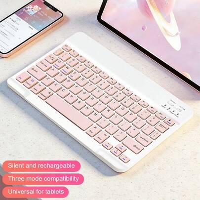 马卡龙色轻薄无线蓝牙键盘，超薄便携无线键盘，兼容iPad/安卓平板电脑/智能手机/笔记本电脑/PC等多种系统，静音打字，适用于办公和学习，可将智能手机/平板电脑变成电脑（150mAh电池容量）
