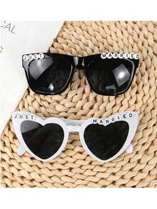 2pcs Personalized Letter Fashion Glasses, Available In White And Black, Suitable For Bride, Groomsman, Bridal Party, Newlyweds, Great Wedding Gift - View 2