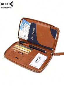 CHARM INFINITE Travel Passport Wallet RFID Blocking Creative Design Zipper Closure Multiple Card Slots Wrist Strap For Airplane Tickets Credit Cards Travel Organizer Beach Vacation Summer Gift - 棕色 - 查看 6