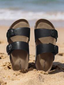 Girls Boys Slides For Kids Non-Slip With Adjustable Straps For Indoor & Outdoor Toddler Little Kid/Big Kid - 黑色 - 查看 1